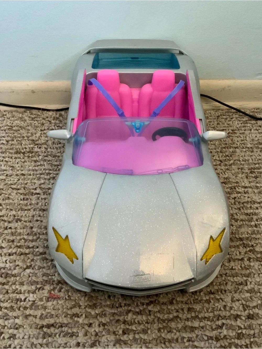 Barbie Extra Sparkly Convertibler Toy Car with Rainbow Wheels